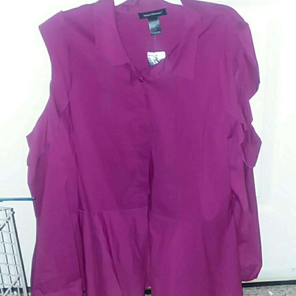 Peplum Button Down with Ruffled Cold Shoulder